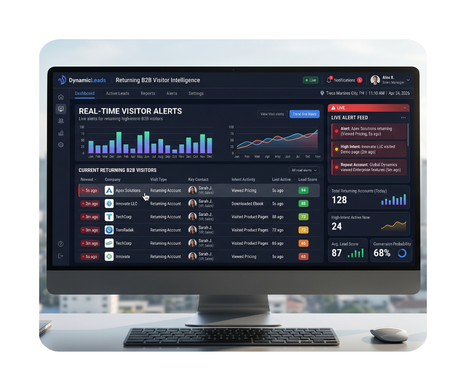 Website visitor tracking dashboard highlighting win back lost deals.